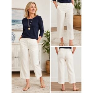 Talbots Petites Irish Linen Pants Womens Size 14P Ivory Wide Leg Crop